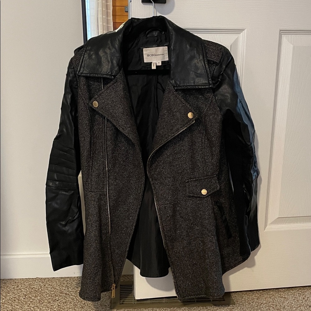 BCBGeneration Women's Black and Gray Leather Jacket